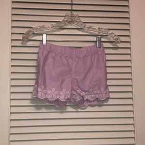 Girls purple and white flower embroidered shorts